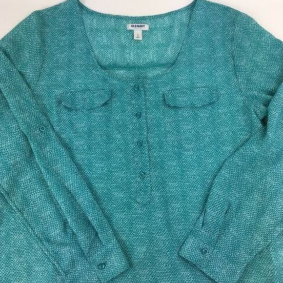 Old Navy Teal Blouse Top Size L Semi Sheer - Picture 2 of 6
